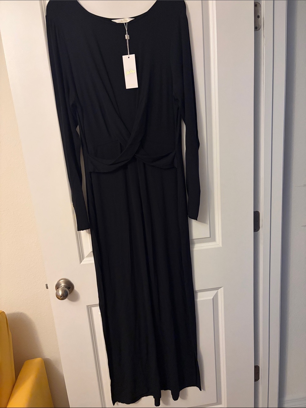 Lilly Pulitzer Allessani  Long-Sleeve Twist-Front Maxi Dress gold buttons Sz XL